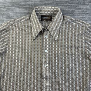 VINTAGE Double E Shirt Mens Medium Beige Disco Collar 60s 70s Perma Press
